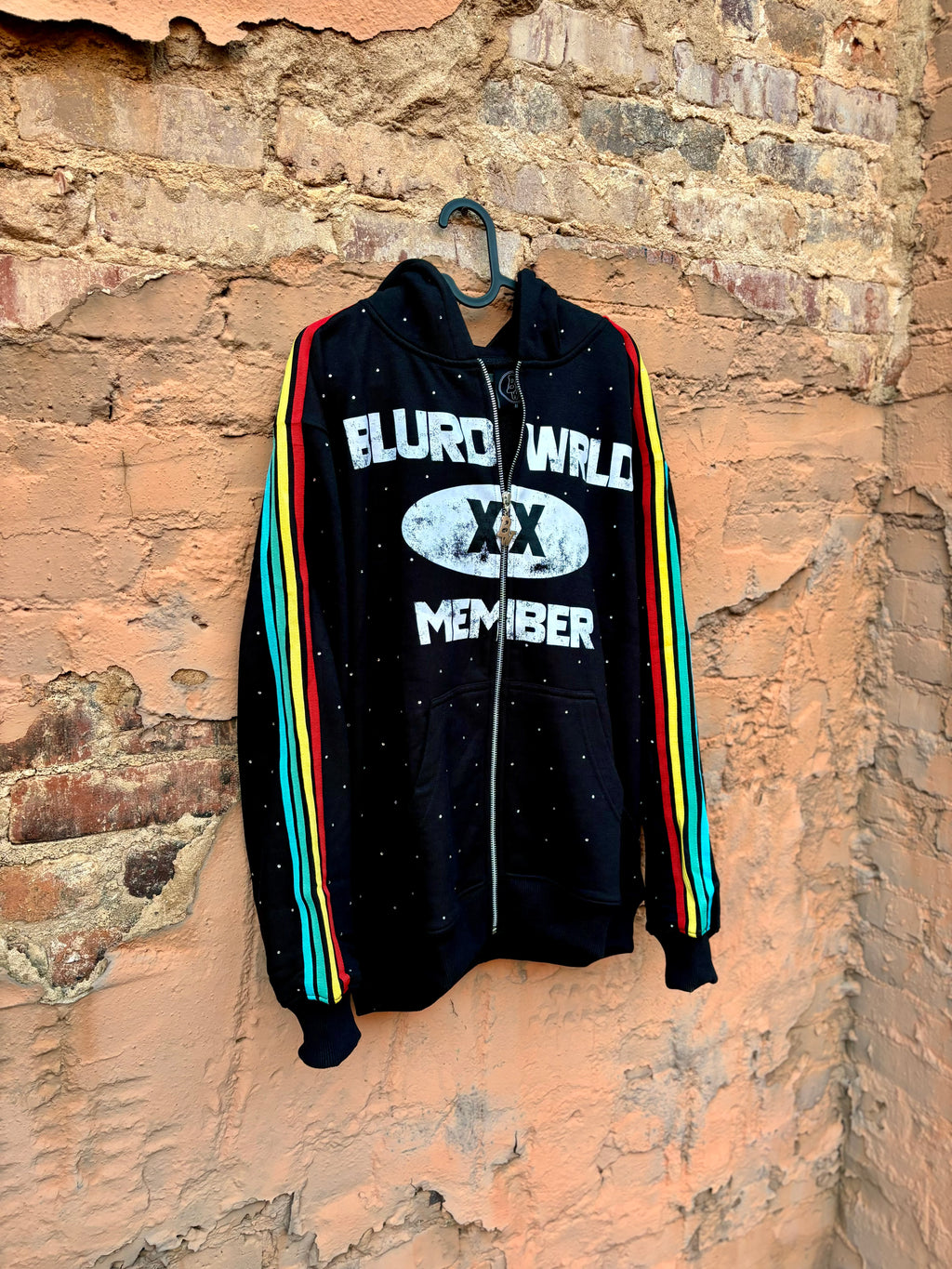 Black Rhinestone Retro Zip-Up